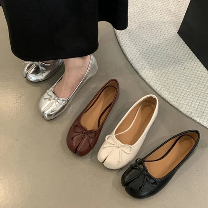 SEAME - Almira Soft Ballet Flats for Women with Bow Knot Detail, Slip - On Ballerina Shoes Beige 39