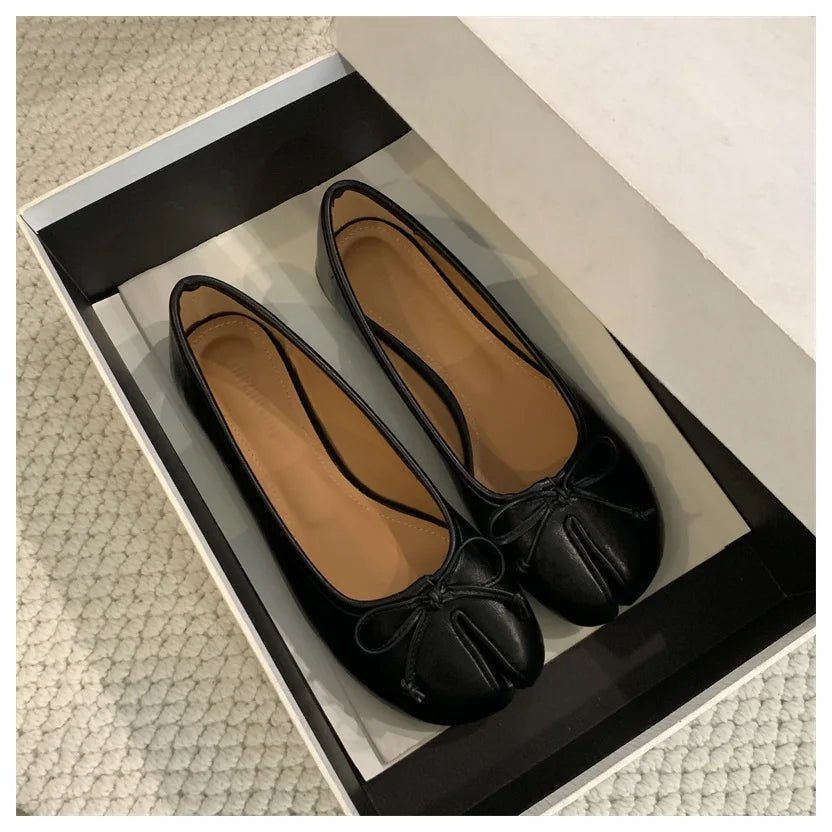 SEAME - Almira Soft Ballet Flats for Women with Bow Knot Detail, Slip - On Ballerina Shoes Black 36