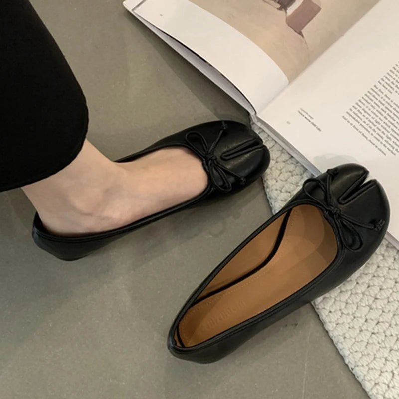 SEAME - Almira Soft Ballet Flats for Women with Bow Knot Detail, Slip - On Ballerina Shoes Black 36