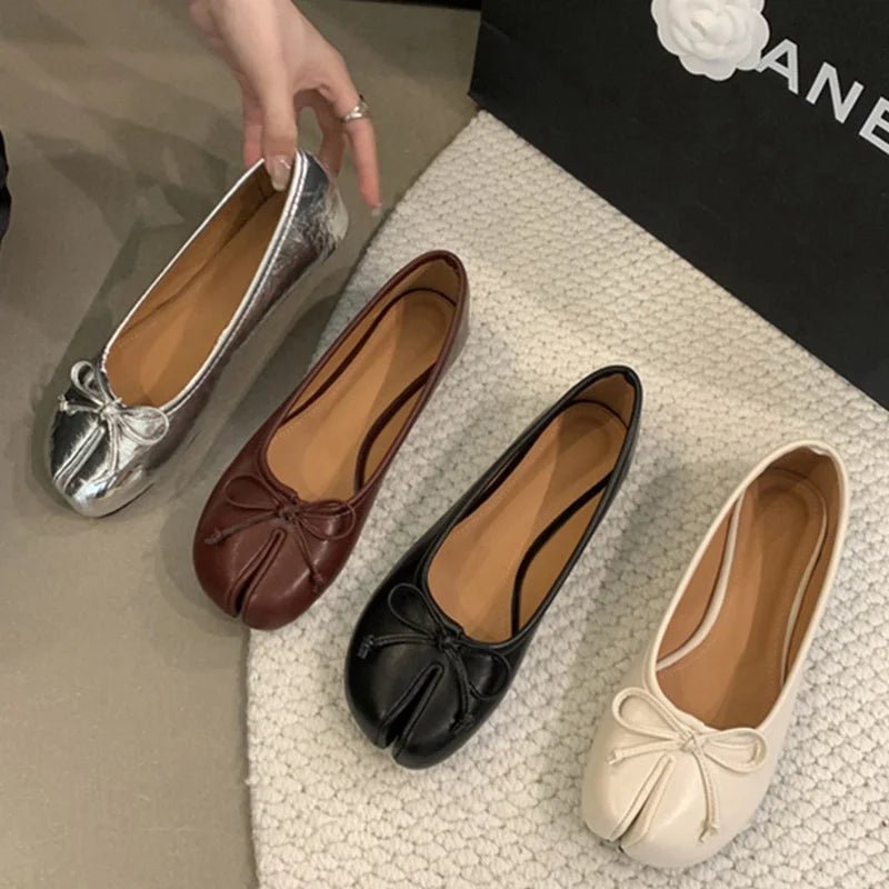 SEAME - Almira Soft Ballet Flats for Women with Bow Knot Detail, Slip - On Ballerina Shoes Black 36
