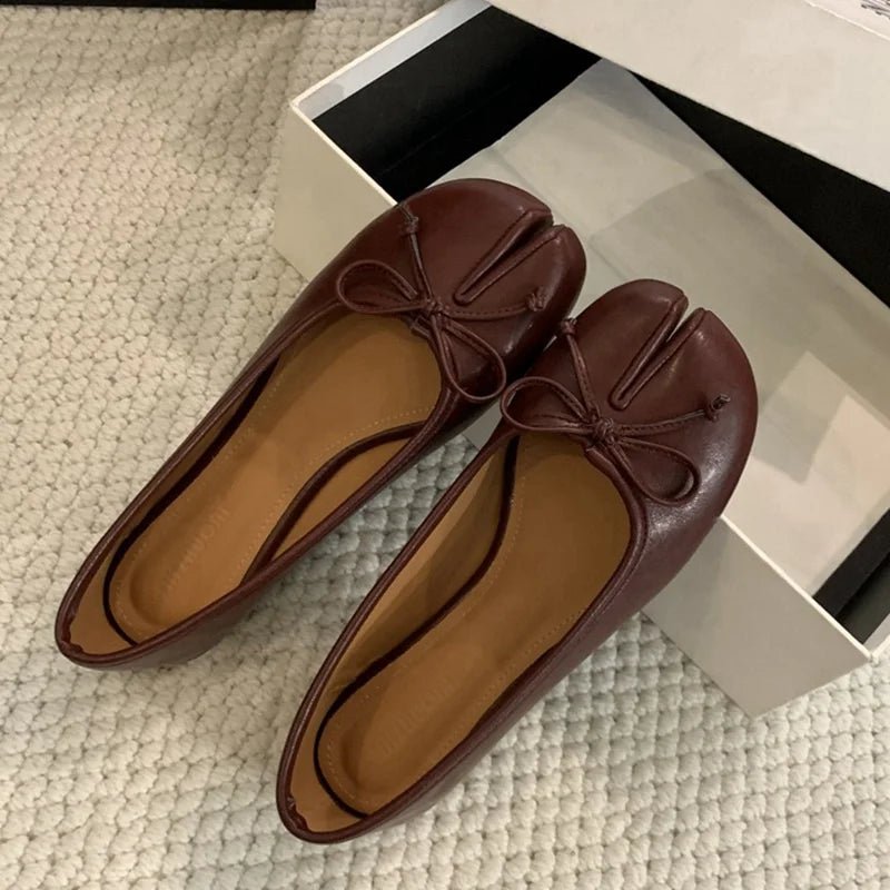 SEAME - Almira Soft Ballet Flats for Women with Bow Knot Detail, Slip - On Ballerina Shoes Brown 39