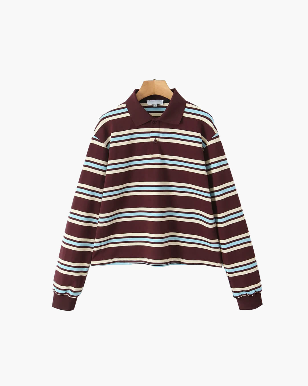SEAME - Chelsea Women's Polo Shirt - Striped Casual Top with Button Detail Burgundy Stripe Long Sleeve S
