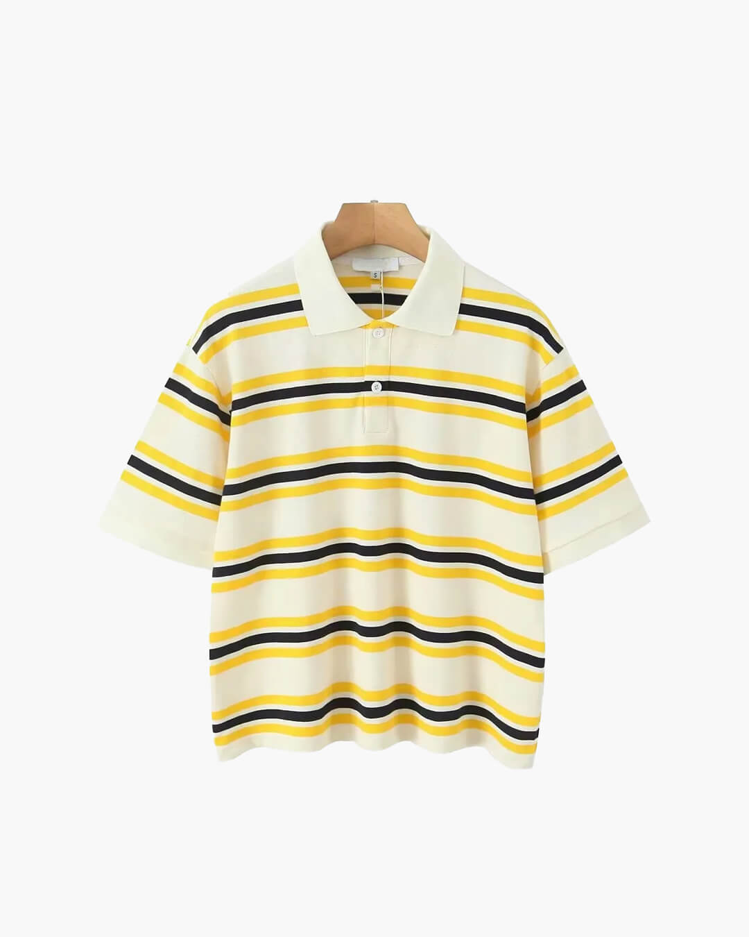 SEAME - Chelsea Women's Polo Shirt - Striped Casual Top with Button Detail Yellow Stripe Short Sleeve S