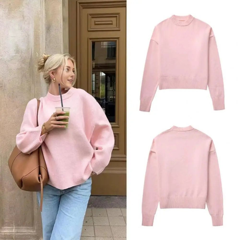 SEAME - Edlyn - Cozy Autumn Women's Sweater with Ribbed Trim & Soft Blended Material Pink M