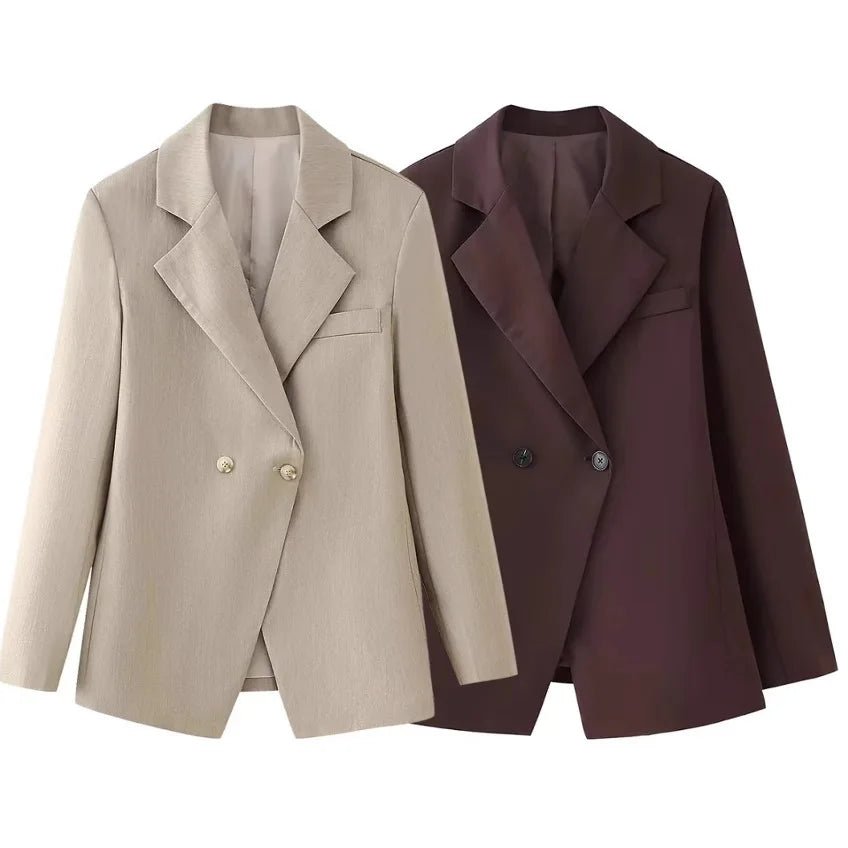 SEAME - Elisa Stylish Women's Blazer - Long Sleeve Knit Office Jacket with Asymmetrical Design Creme M