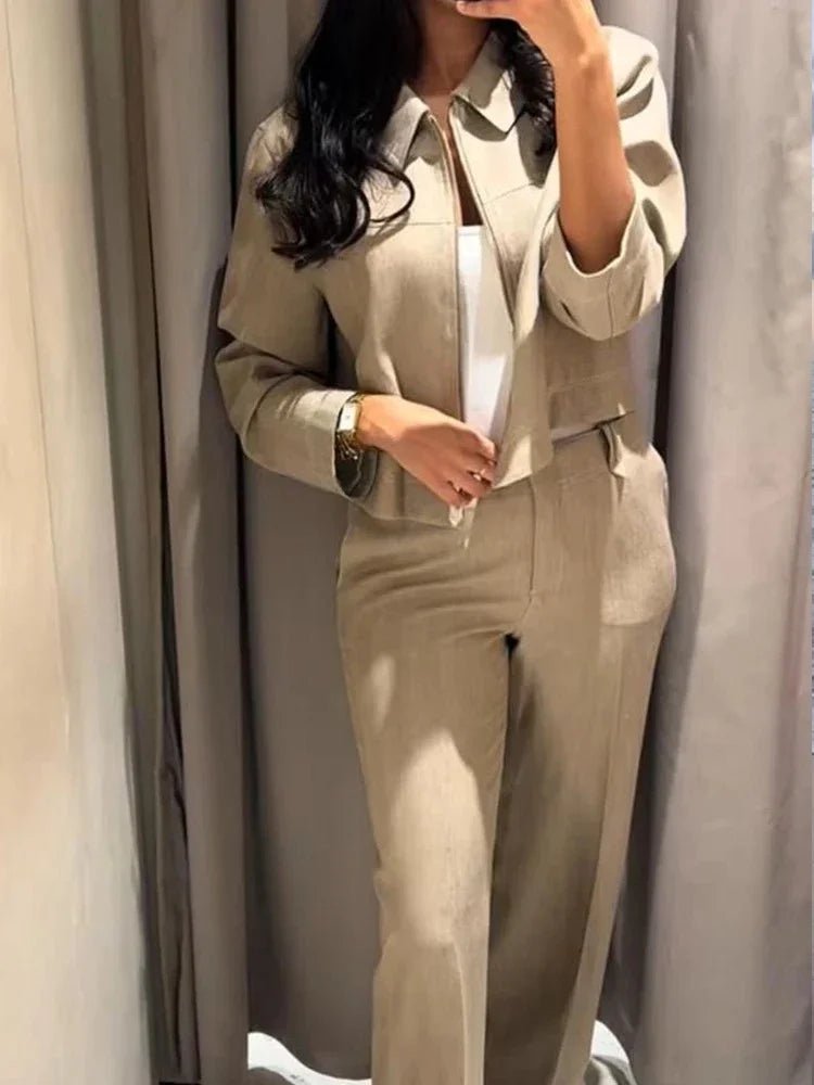 SEAME - Emmy Women's Streetstyle Set - Casual 2 - Piece Jacket and Trouser Outfit Beige XS
