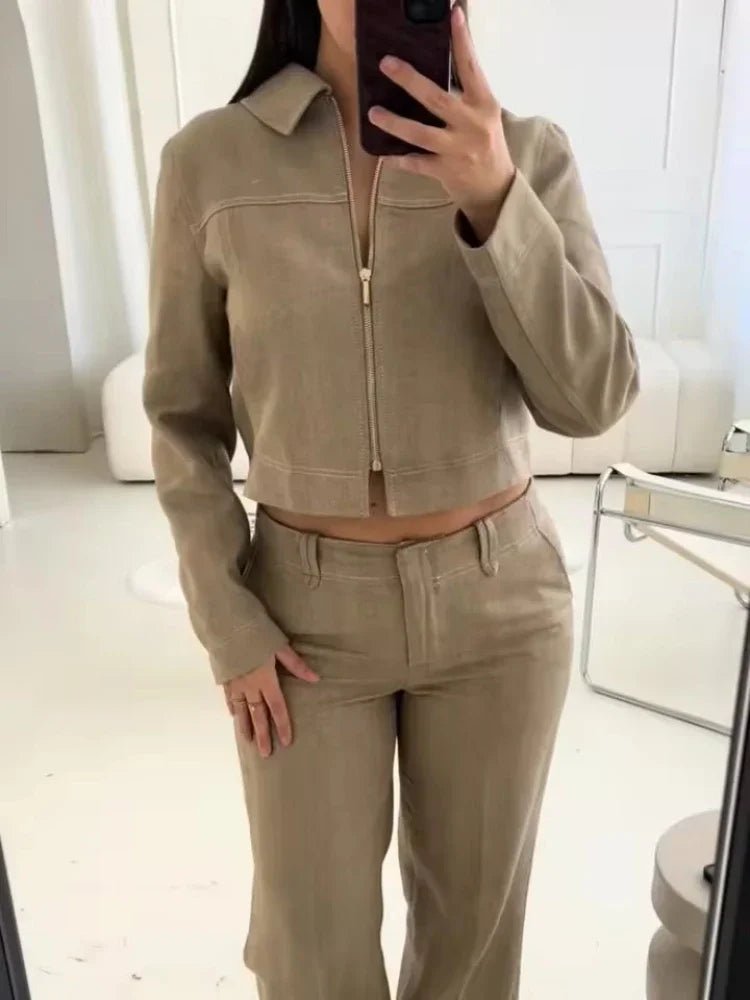 SEAME - Emmy Women's Streetstyle Set - Casual 2 - Piece Jacket and Trouser Outfit Beige XS
