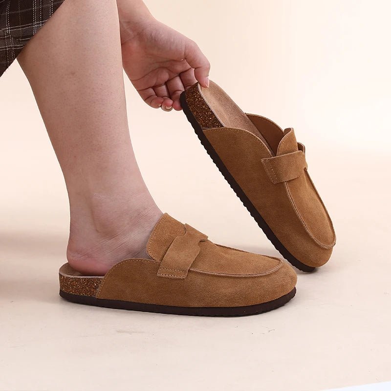 SEAME - Helen Clogs Slippers Cork Suede with Arch Support, Non - Slip & Breathable for Women Beige 36