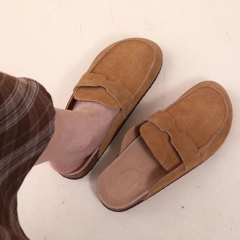 SEAME - Helen Clogs Slippers Cork Suede with Arch Support, Non - Slip & Breathable for Women Brown 36