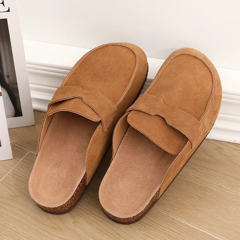 SEAME - Helen Clogs Slippers Cork Suede with Arch Support, Non - Slip & Breathable for Women Brown 36