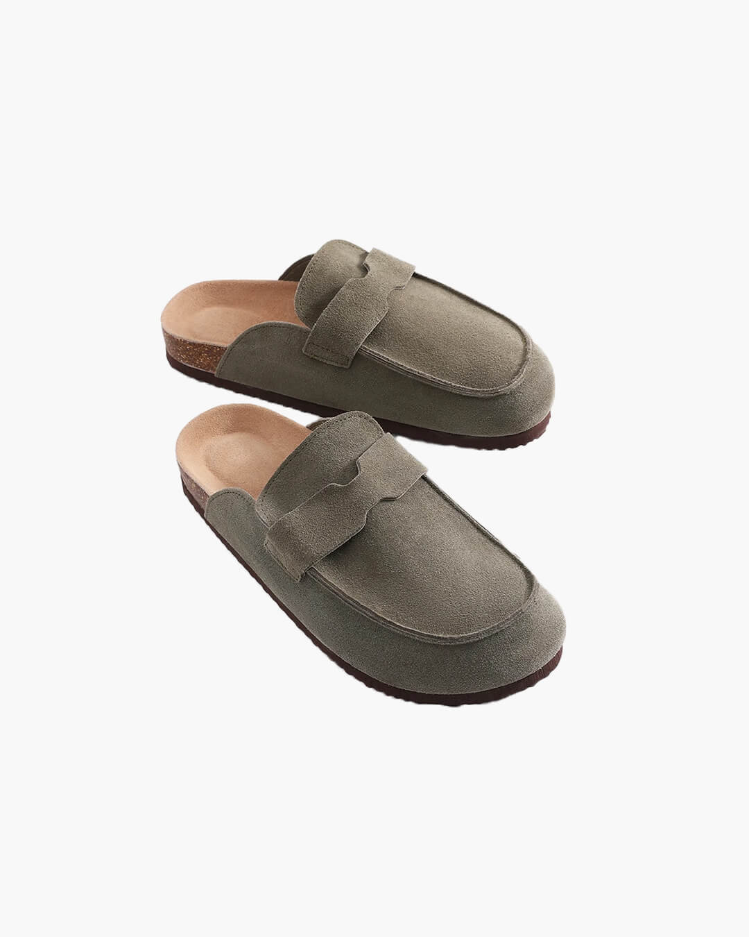 SEAME - Helen Clogs Slippers Cork Suede with Arch Support, Non - Slip & Breathable for Women Khaki 36