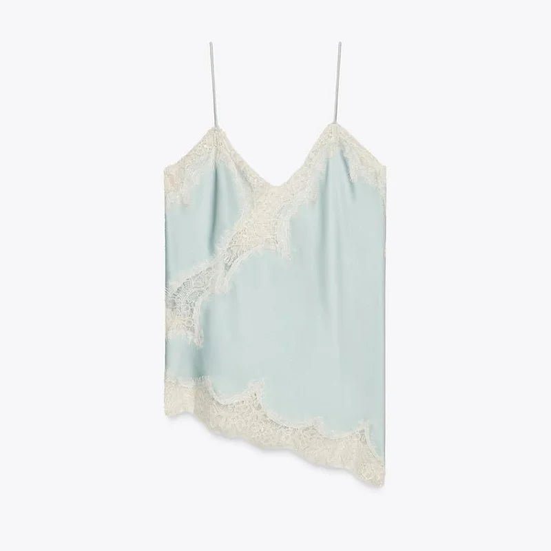 SEAME - Josephine Elegant Lace Top for Women - Strappy Backless Summer Camisole Blue XS