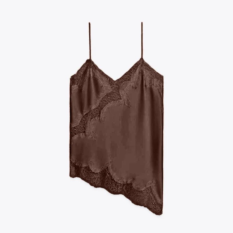 SEAME - Josephine Elegant Lace Top for Women - Strappy Backless Summer Camisole Brown XS