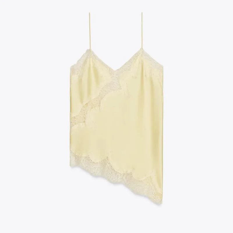 SEAME - Josephine Elegant Lace Top for Women - Strappy Backless Summer Camisole Yellow XS