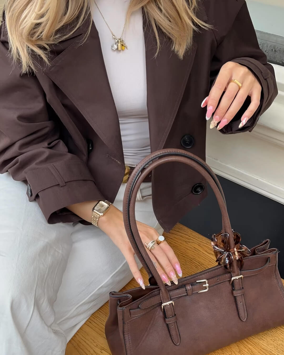 SEAME - Katrina Cropped Trench Coat Brown M