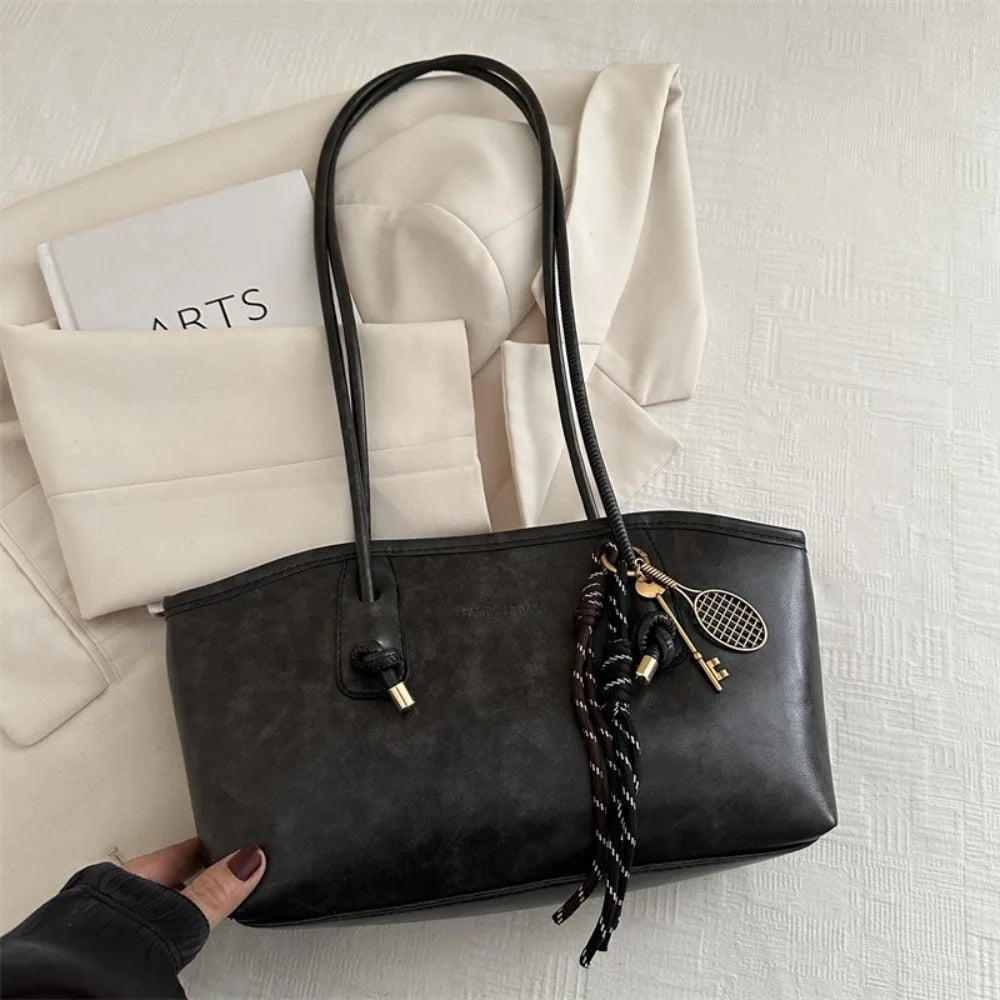 SEAME - Lucy - Shoulder Bag for Women, Large Capacity vegan Leather Fashion Handbag Black