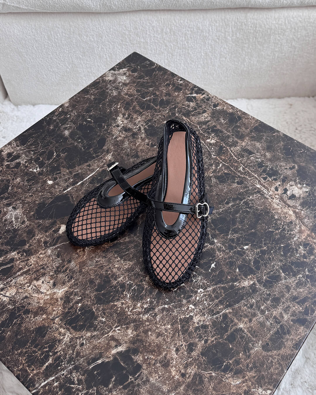 SEAME - Margaux Mesh Ballet Flats White 37