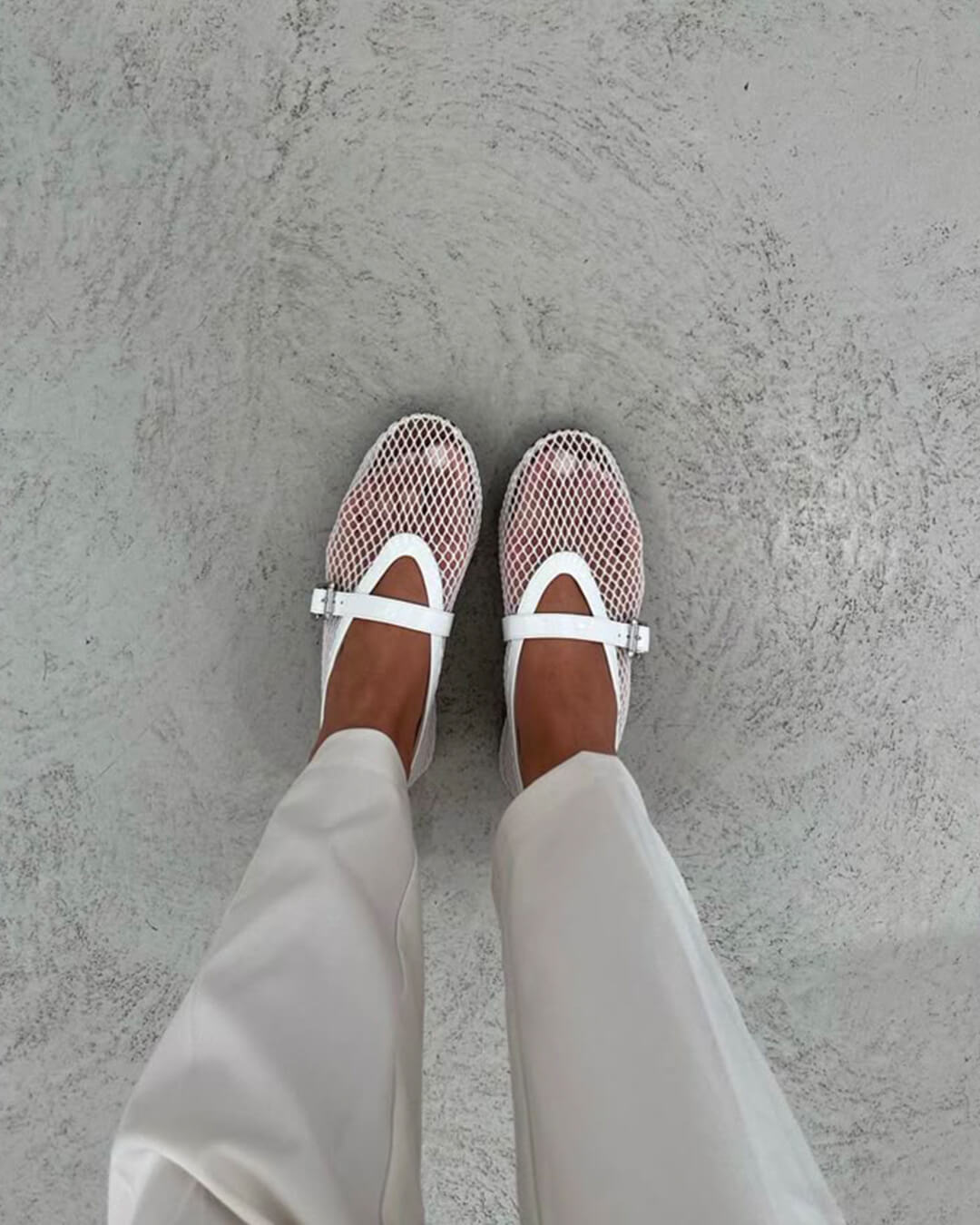 SEAME - Margaux Mesh Ballet Flats White 36