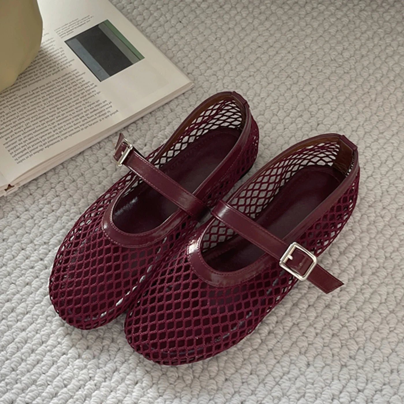 SEAME - Margaux Women's Mesh Ballerina, Breathable Mesh, Non - Slip Comfort for All - Day Wear Wine Red 38