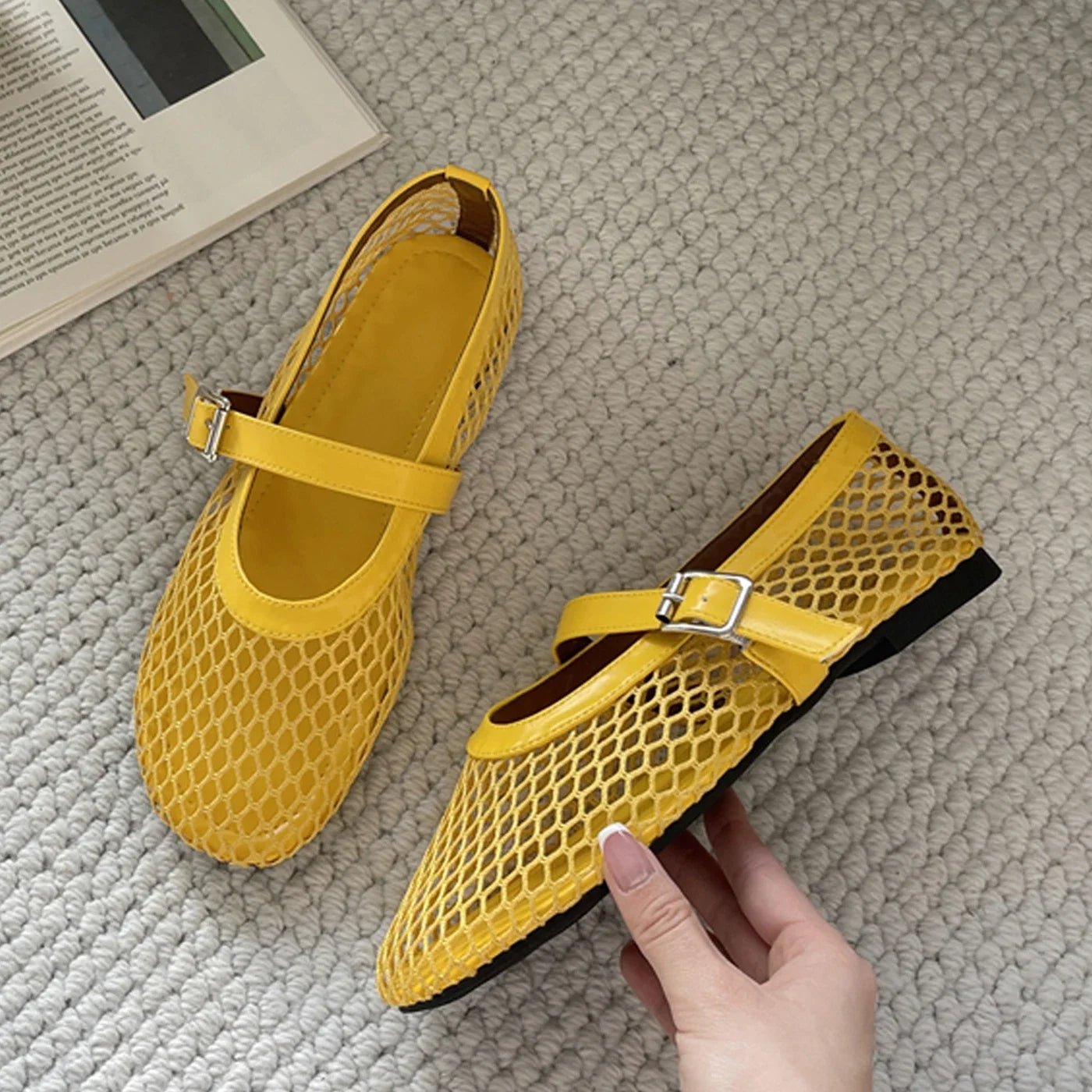 SEAME - Margaux Women's Mesh Ballerina, Breathable Mesh, Non - Slip Comfort for All - Day Wear Yellow 35