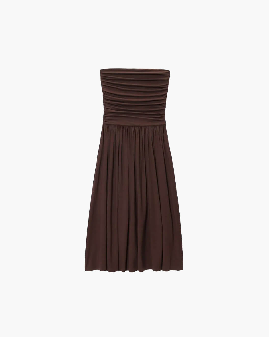 SEAME - Nora Women's Summer Dress, Brown Spliced Tube Top Slim Pleated Design Brown S