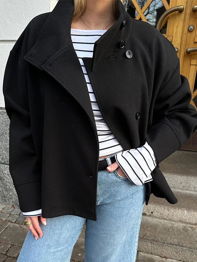 SEAME - Rosalia Elegant Lady Women's Jacket with Stand Collar for Autumn Style Black S