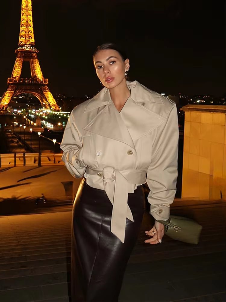 SEAME - SEAME - Women's Double - Breasted Trench Coat - Stylish Long Sleeve Jacket with Belted Waist Beige S