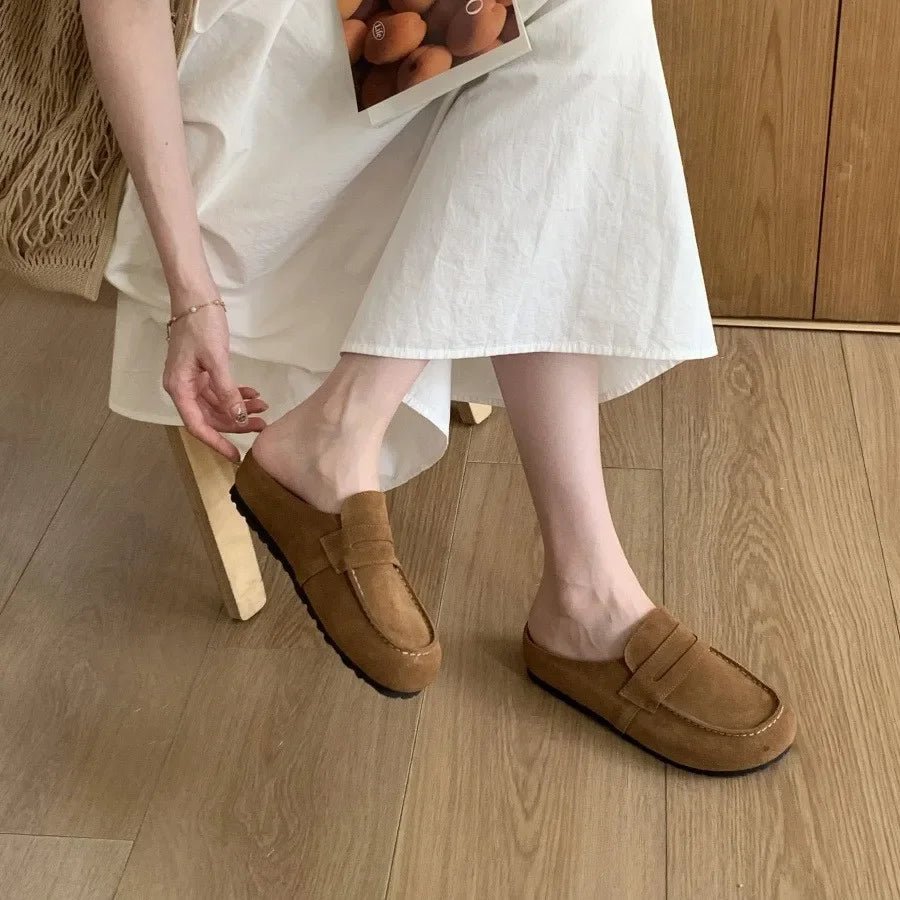 SEAME - SEAME Women's Sandals - British Style Slip - On with Comfortable Rubber Sole Beige 35