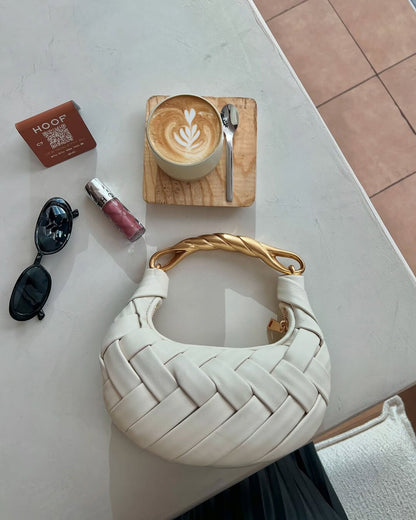 SEAME - Alexandra Hobo Mini Bag with Golden Handle White Regular