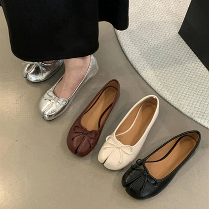 SEAME - Almira Soft Ballet Flats for Women with Bow Knot Detail, Slip - On Ballerina Shoes Beige 39