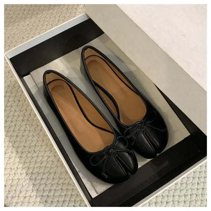 SEAME - Almira Soft Ballet Flats for Women with Bow Knot Detail, Slip - On Ballerina Shoes Black 36