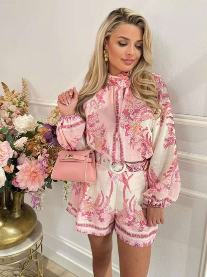 SEAME - Ariane Floral Shorts Two - Piece Set Pink L