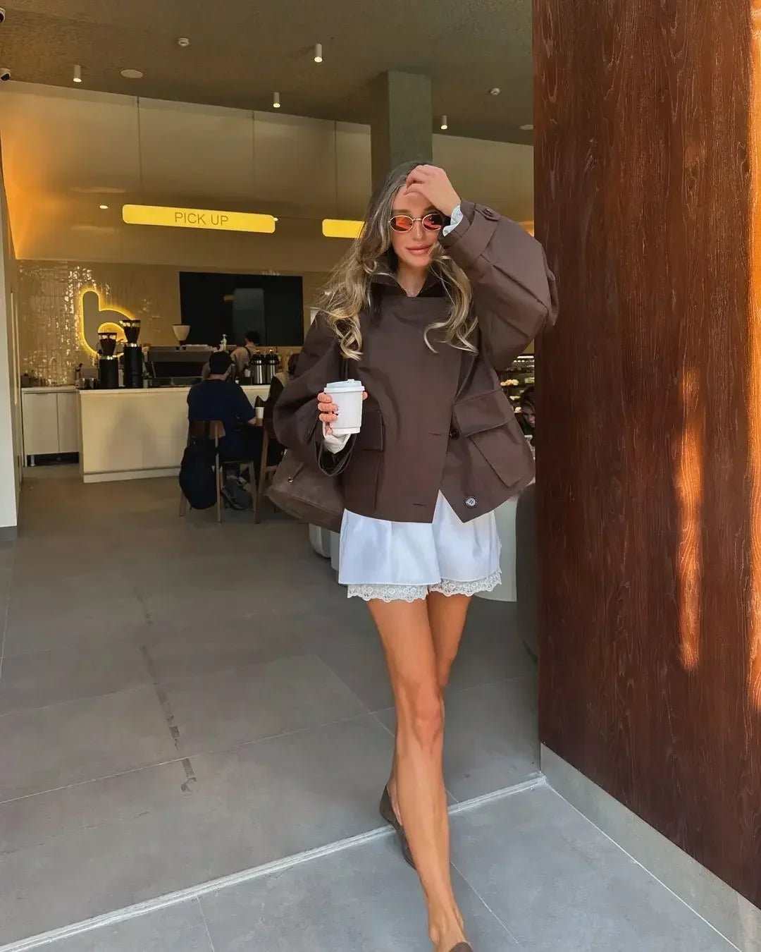 SEAME - Calista Cropped Trench Coat Brown L