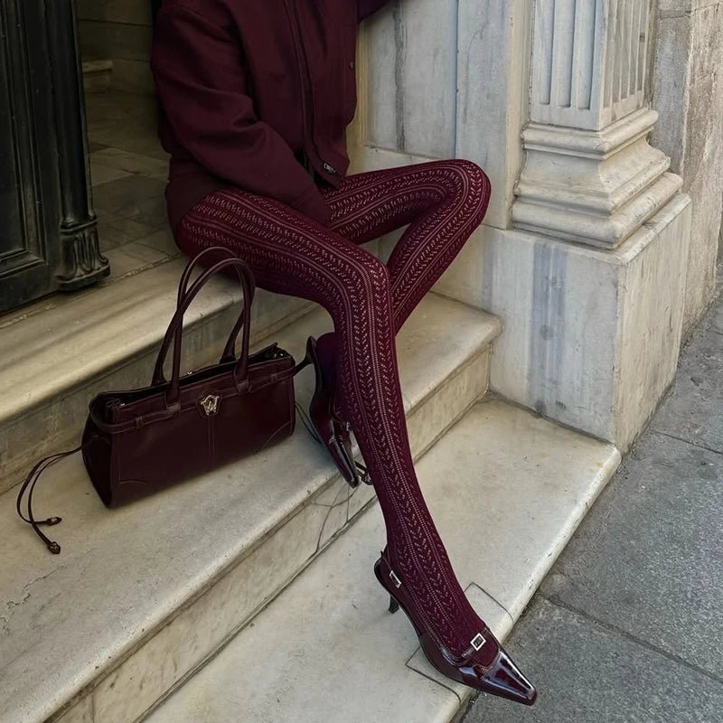 SEAME - Cassandra Knit Tights Burgundy S