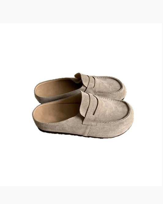 SEAME - Cathy Women's Sandals - British Style Slip - On with Comfortable Rubber Sole Beige 35