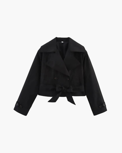 SEAME - Celia Women's Double - Breasted Trench Coat - Stylish Long Sleeve Jacket with Belted Waist Black S