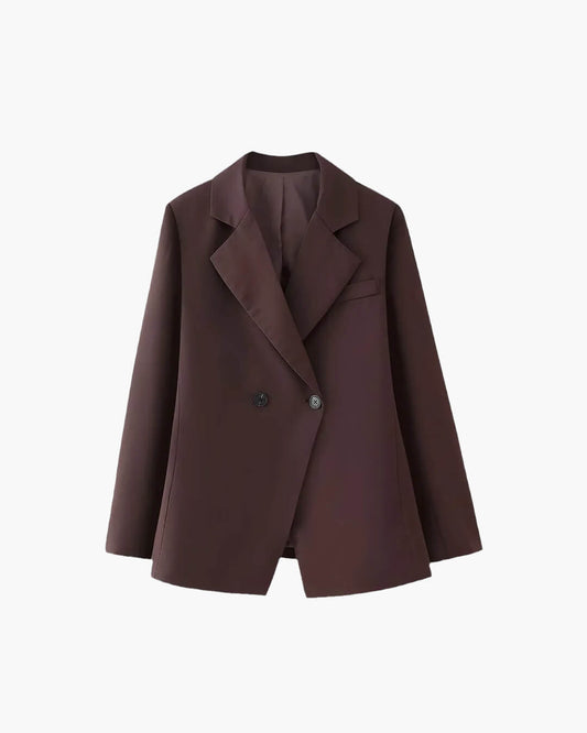 SEAME - Elisa Stylish Women's Blazer - Long Sleeve Knit Office Jacket with Asymmetrical Design Brown S