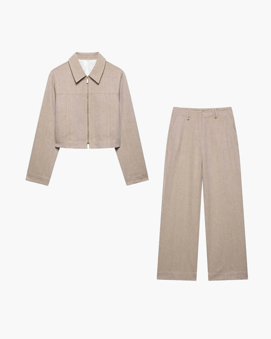 SEAME - Emmy Women's Casual Set - 2 - Piece Jacket and Trouser Outfit Beige XS
