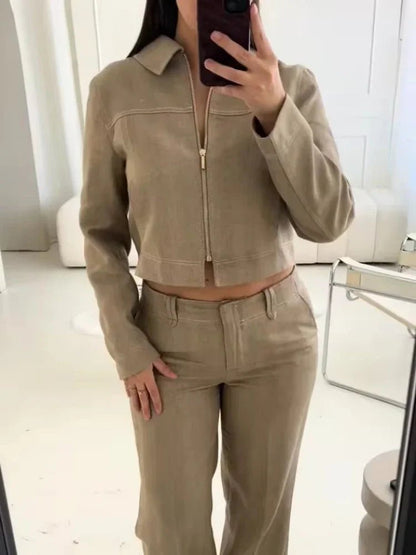 SEAME - Emmy Women's Streetstyle Set - Casual 2 - Piece Jacket and Trouser Outfit Beige XS