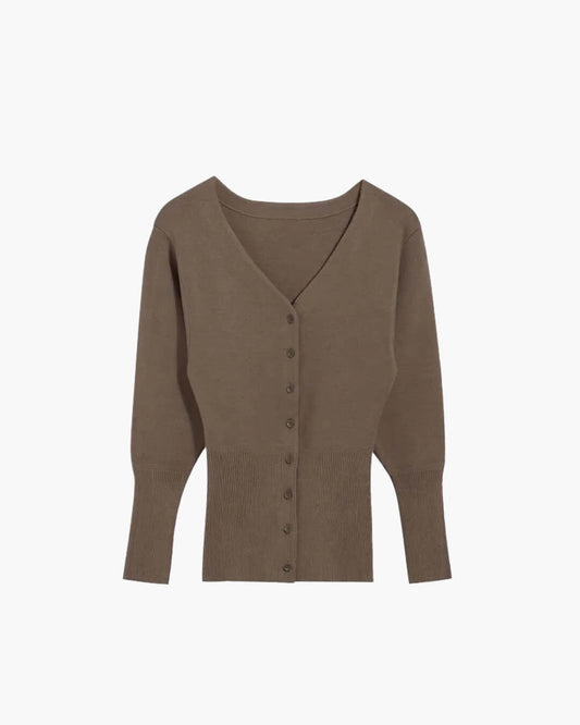 SEAME - Hannah Women's Cardigan - Elegant V - Neck Knit Sweater for Casual Style Brown S