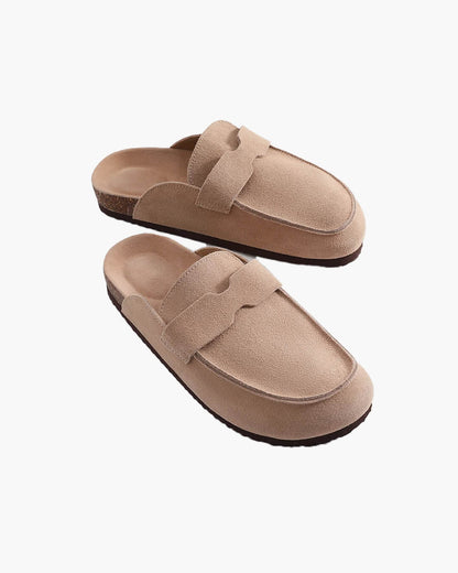 SEAME - Helen Clogs Slippers Cork Suede with Arch Support, Non - Slip & Breathable for Women Beige 36