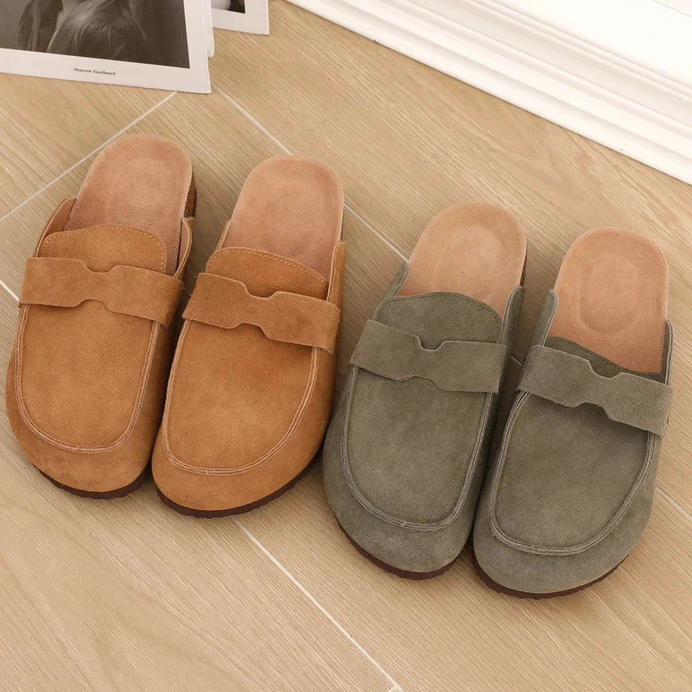 SEAME - Helen Clogs Slippers Cork Suede with Arch Support, Non - Slip & Breathable for Women Brown 36