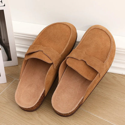 SEAME - Helen Clogs Slippers Cork Suede with Arch Support, Non - Slip & Breathable for Women Brown 36