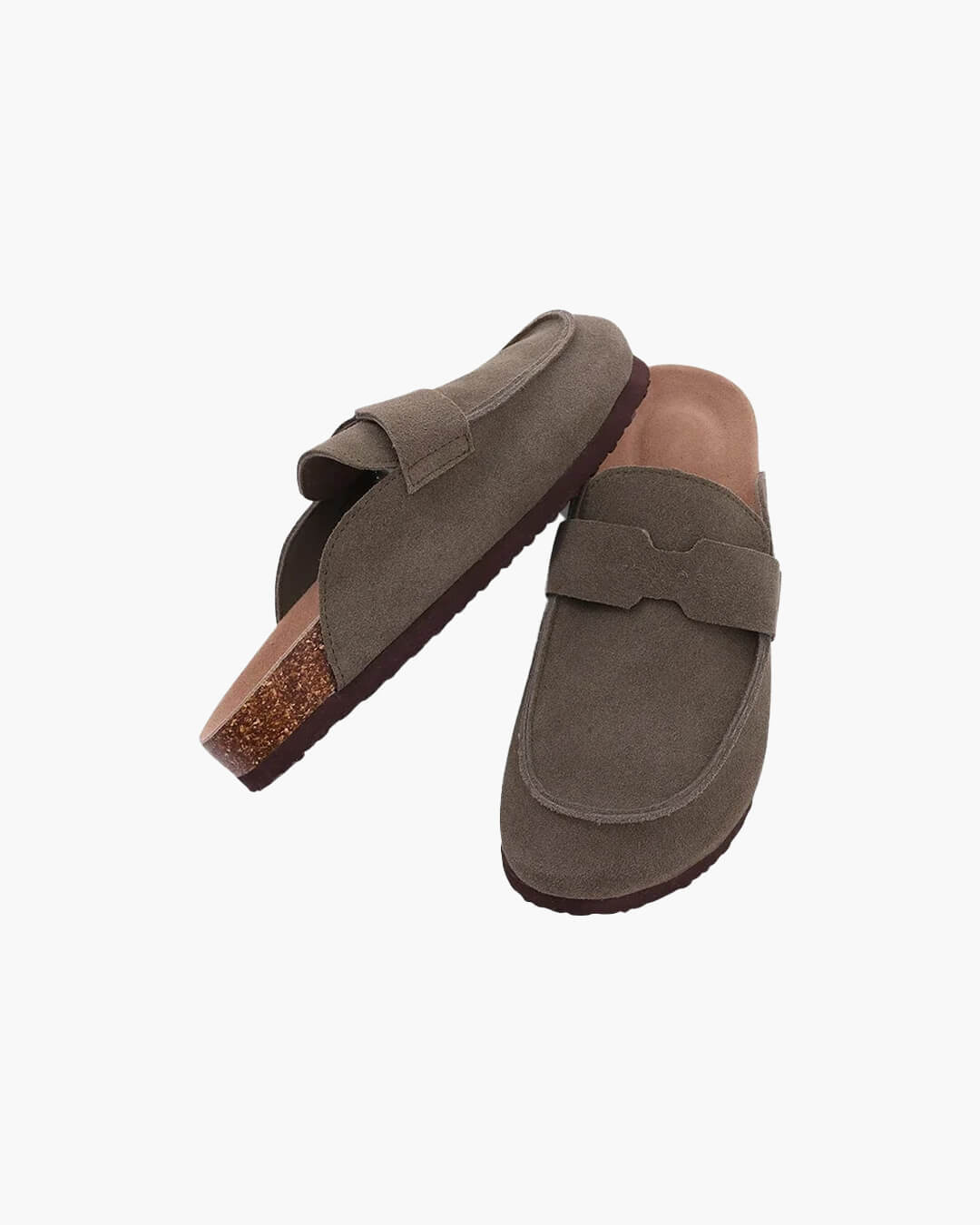 SEAME - Helen Clogs Slippers Cork Suede with Arch Support, Non - Slip & Breathable for Women Khaki 36