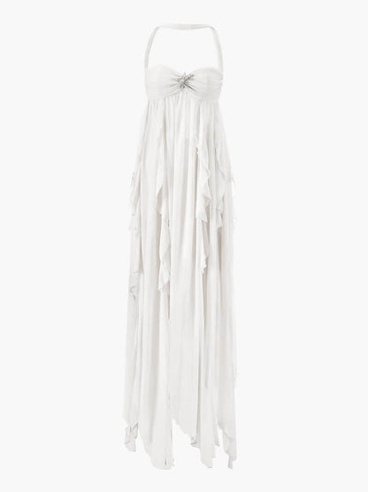 Seame - Karen Ruffle Maxi Dress White S