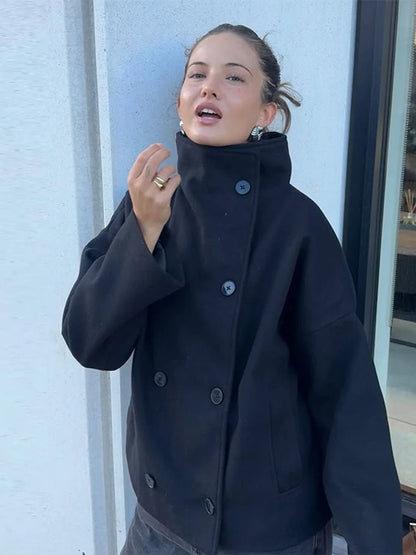 SEAME - Loreta - Stylish Cozy Autumn Womens Jacket with Stand Collar Black XS