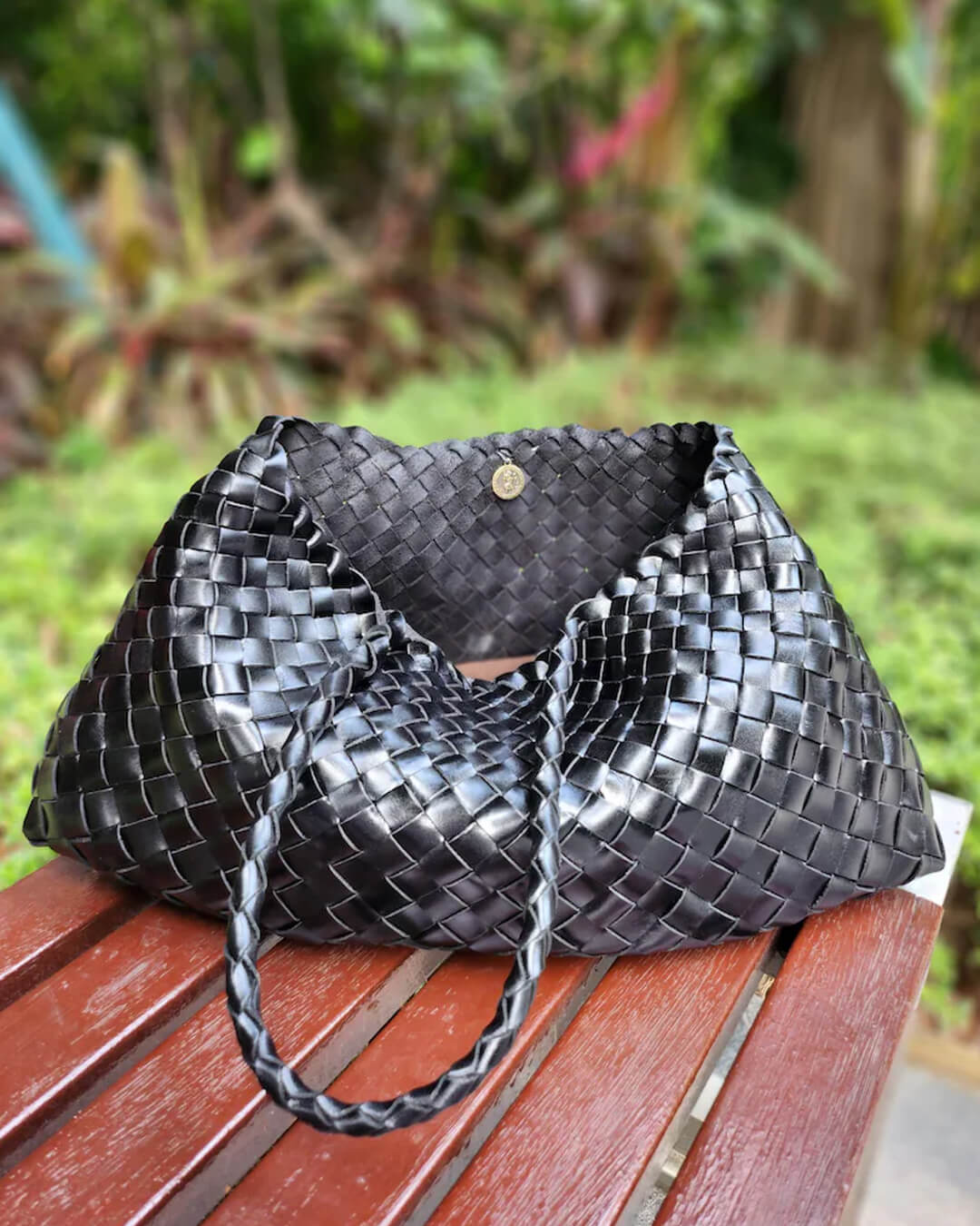 SEAME - Madeleine Vegan Leather Woven Bag Medium Light Gray Regular