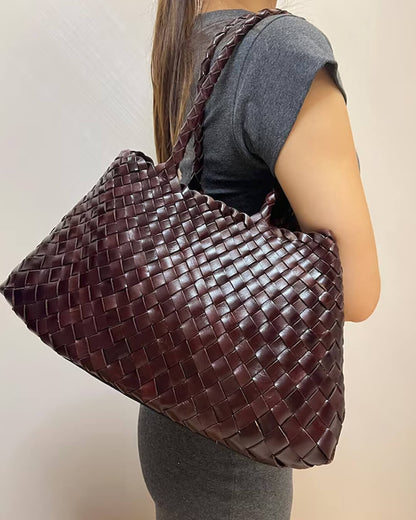 SEAME - Madeleine Vegan Leather Woven Bag Medium White Regular