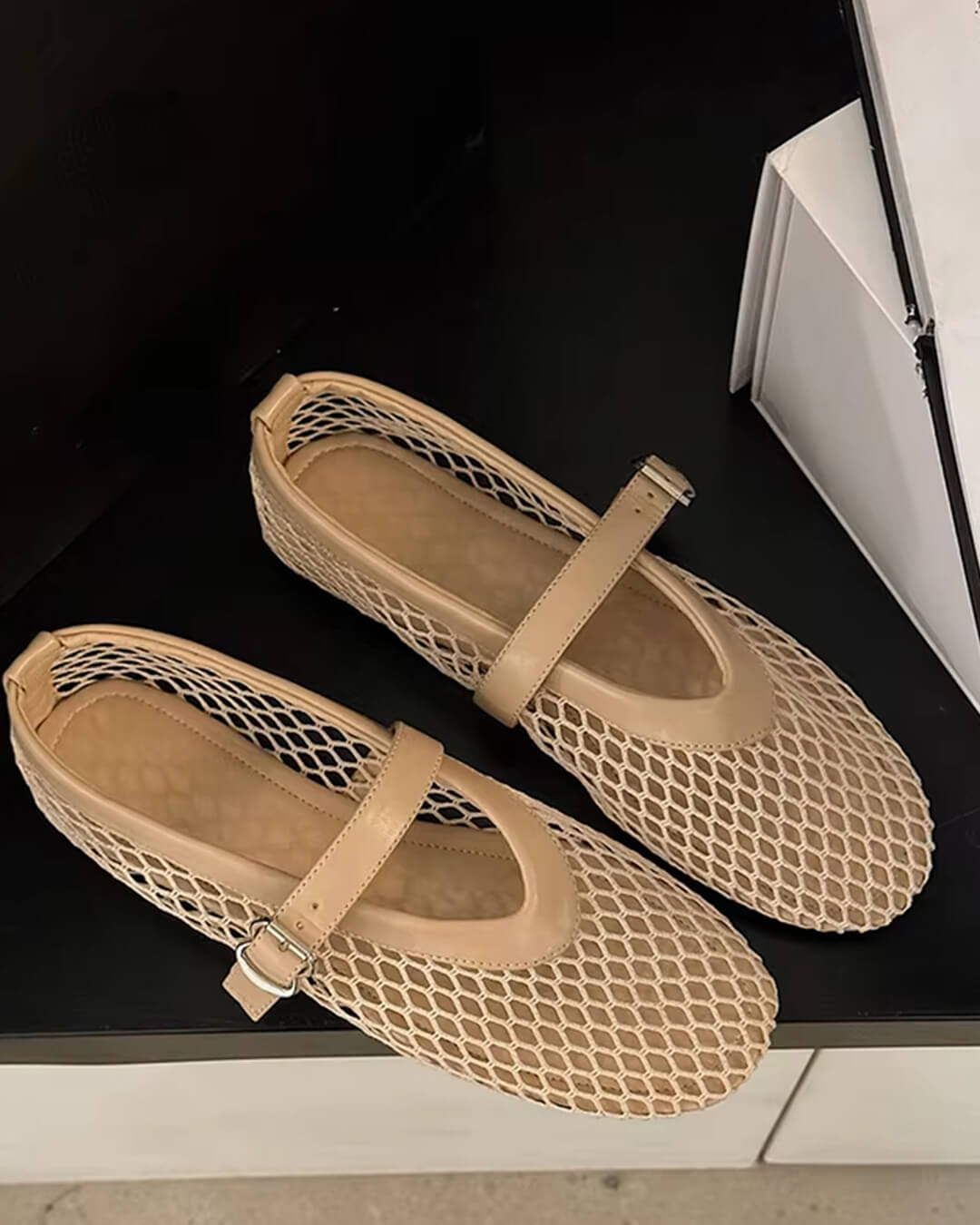 SEAME - Margaux Mesh Ballet Flats Beige 36