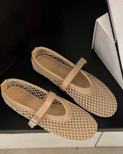 SEAME - Margaux Mesh Ballet Flats Beige 36